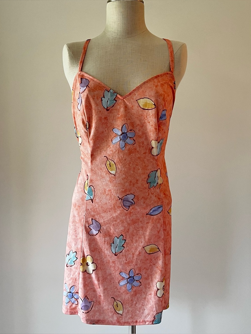 Vintage Frederick's of Hollywood Pink Floral open tie back slip dress